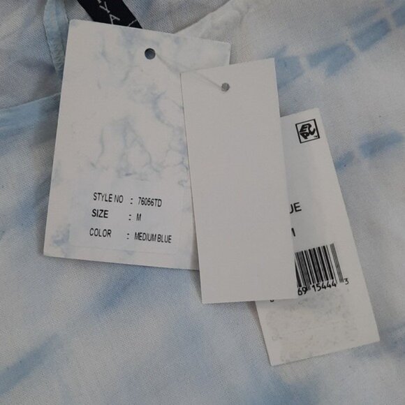 Raviya NWT Blue White Tye Dye Oversized Tassle Fringe Cap Sleeve Swim Cover Up M - Picture 4 of 10